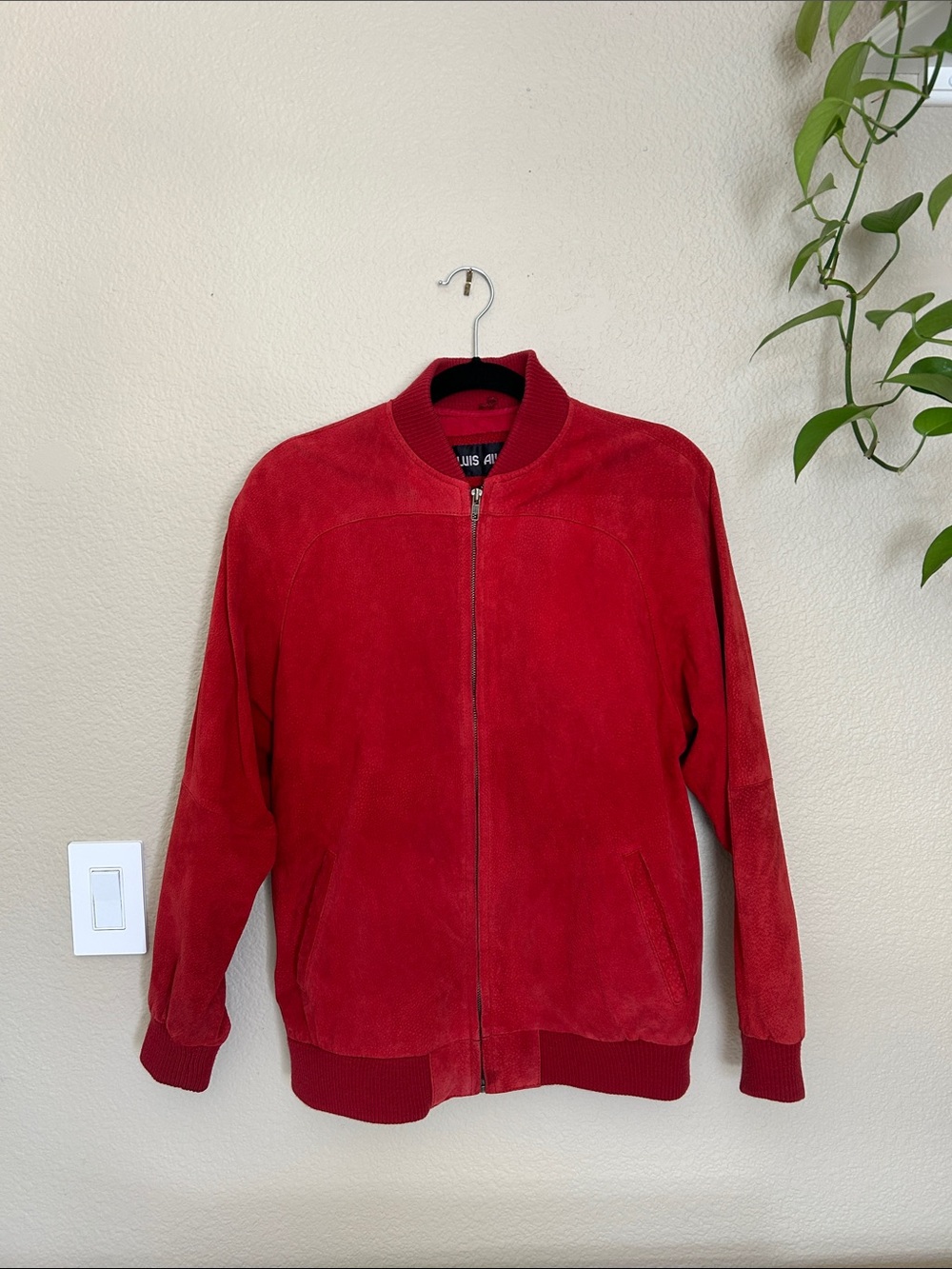 Unisex Red Suede Bomber Jacket - Casual Zip Front